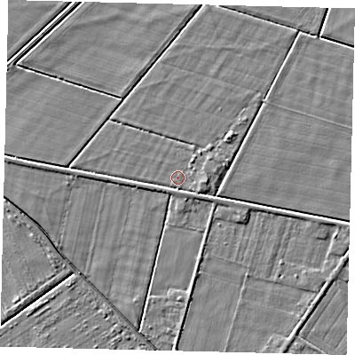 Shaded relief map of the ground around PE67PH, computed from Environment Agency LiDAR. The ground here sits at about 3 m above sea level and falls 3 m across the surrounding 800 m. Surface water reaching this point runs off ground lying to the east, 1.8 m higher.