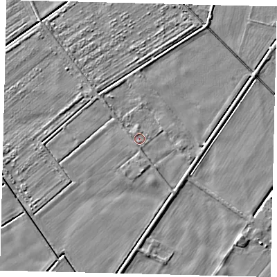 Shaded relief map of the ground around PE67PN, computed from Environment Agency LiDAR. The ground here sits at about 3 m above sea level and falls 3 m across the surrounding 800 m. Surface water reaching this point runs off ground lying to the south, 1.3 m higher.