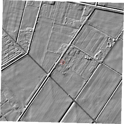 Shaded relief map of the ground around PE67PP, computed from Environment Agency LiDAR. The ground here sits at about 3 m above sea level and falls 4 m across the surrounding 800 m. Surface water reaching this point runs off ground lying to the south-west, 1.0 m higher.