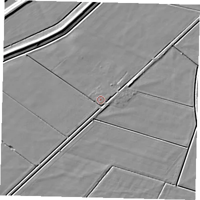 Shaded relief map of the ground around PE67PQ, computed from Environment Agency LiDAR. The ground here sits at about 3 m above sea level and falls 6 m across the surrounding 800 m. Surface water reaching this point runs off ground lying to the south-south-east, 2.0 m higher.