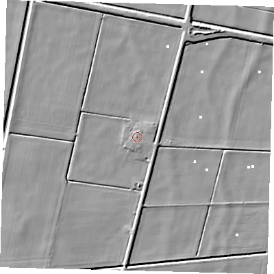 Shaded relief map of the ground around PE67RL, computed from Environment Agency LiDAR. The ground here sits at about 2 m above sea level and falls 5 m across the surrounding 800 m. The ground contributing surface water to this point lies to the south-south-east.