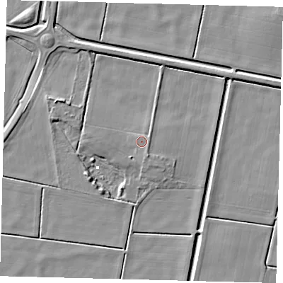 Shaded relief map of the ground around PE67RW, computed from Environment Agency LiDAR. The ground here sits at about 2 m above sea level and falls 6 m across the surrounding 800 m. Surface water reaching this point runs off ground lying to the south-south-east, 1.7 m higher.