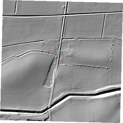 Shaded relief map of the ground around PE67RX, computed from Environment Agency LiDAR. The ground here sits at about 3 m above sea level and falls 13 m across the surrounding 800 m. Surface water reaching this point runs off ground lying to the east-south-east, 6.3 m higher.