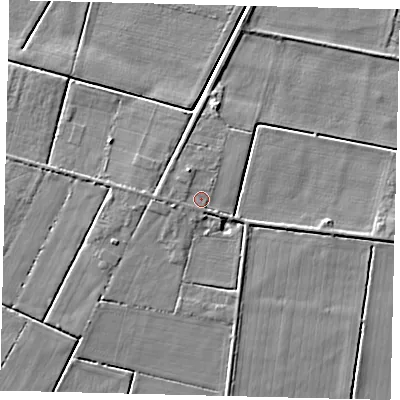 Shaded relief map of the ground around PE67SA, computed from Environment Agency LiDAR. The ground here sits at about 3 m above sea level and falls 4 m across the surrounding 800 m. Surface water reaching this point runs off ground lying to the west, 1.1 m higher.