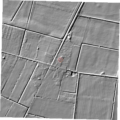 Shaded relief map of the ground around PE67SG, computed from Environment Agency LiDAR. The ground here sits at about 4 m above sea level and falls 5 m across the surrounding 800 m. Surface water reaching this point runs off ground lying to the north-north-east, 0.7 m higher.