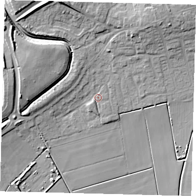 Shaded relief map of the ground around PE67SP, computed from Environment Agency LiDAR. The ground here sits at about 4 m above sea level and falls 13 m across the surrounding 800 m. Surface water reaching this point runs off ground lying to the north-north-west, 10.0 m higher.