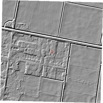 Shaded relief map of the ground around PE67ST, computed from Environment Agency LiDAR. The ground here sits at about 2 m above sea level and falls 4 m across the surrounding 800 m. Surface water reaching this point runs off ground lying to the west-north-west, 2.6 m higher.