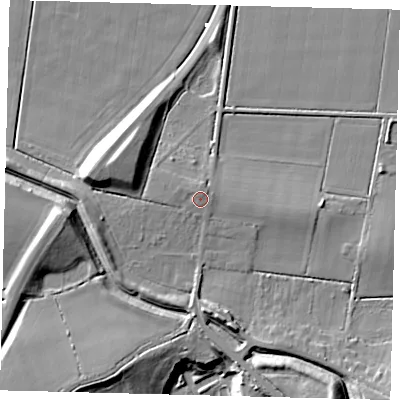 Shaded relief map of the ground around PE67SW, computed from Environment Agency LiDAR. The ground here sits at about 6 m above sea level and falls 14 m across the surrounding 800 m. Surface water reaching this point runs off ground lying to the north-west, 0.7 m higher.