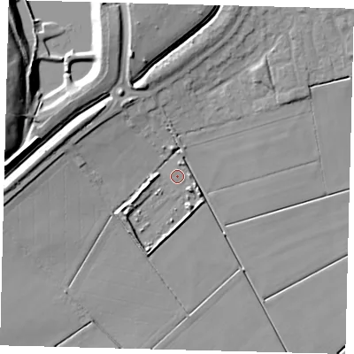 Shaded relief map of the ground around PE67WD, computed from Environment Agency LiDAR. The ground here sits at about 2 m above sea level and falls 18 m across the surrounding 800 m. Surface water reaching this point runs off ground lying to the west-north-west, 6.8 m higher.