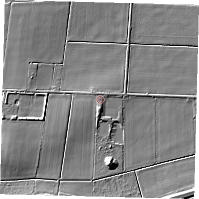 Shaded relief map of the ground around PE67YP, computed from Environment Agency LiDAR. The ground here sits at about 3 m above sea level and falls 9 m across the surrounding 800 m. Surface water reaching this point runs off ground lying to the south, 1.3 m higher.