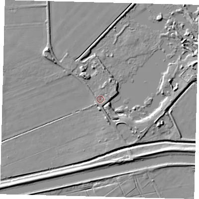 Shaded relief map of the ground around PE67YX, computed from Environment Agency LiDAR. The ground here sits at about 3 m above sea level and falls 7 m across the surrounding 800 m. Surface water reaching this point runs off ground lying to the east, 1.6 m higher.