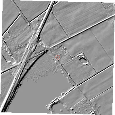 Shaded relief map of the ground around PE68RH, computed from Environment Agency LiDAR. The ground here sits at about 3 m above sea level and falls 4 m across the surrounding 800 m. Surface water reaching this point runs off ground lying to the south-south-east, 1.1 m higher.