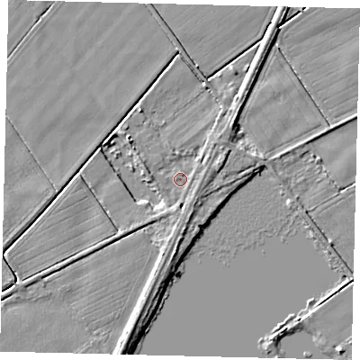 Shaded relief map of the ground around PE68RQ, computed from Environment Agency LiDAR. The ground here sits at about 3 m above sea level and falls 4 m across the surrounding 800 m. Surface water reaching this point runs off ground lying to the south, 2.0 m higher.