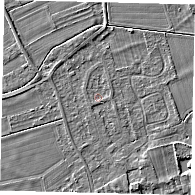 Shaded relief map of the ground around PE69DJ, computed from Environment Agency LiDAR. The ground here sits at about 6 m above sea level and falls 4 m across the surrounding 800 m. Surface water reaching this point runs off ground lying to the south-west, 0.9 m higher.