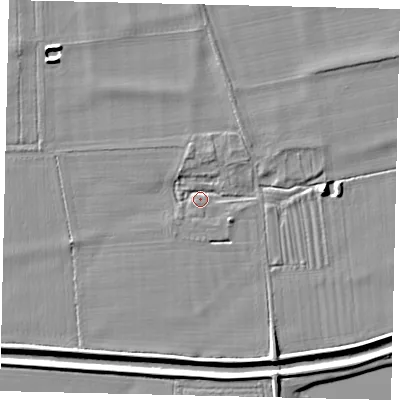 Shaded relief map of the ground around PE69HG, computed from Environment Agency LiDAR. The ground here sits at about 10 m above sea level and falls 6 m across the surrounding 800 m. Surface water reaching this point runs off ground lying to the north-west, 5.0 m higher.