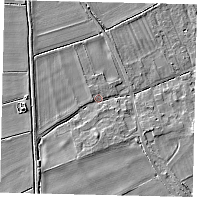 Shaded relief map of the ground around PE69NR, computed from Environment Agency LiDAR. The ground here sits at about 7 m above sea level and falls 6 m across the surrounding 800 m. Surface water reaching this point runs off ground lying to the south-west, 3.7 m higher.