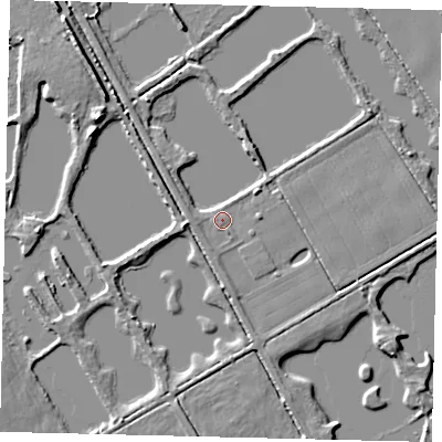 Shaded relief map of the ground around PE69NX, computed from Environment Agency LiDAR. The ground here sits at about 3 m above sea level and falls 6 m across the surrounding 800 m. Surface water reaching this point runs off ground lying to the south, 1.1 m higher.