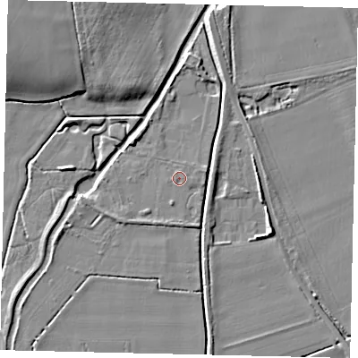 Shaded relief map of the ground around PE69NY, computed from Environment Agency LiDAR. The ground here sits at about 8 m above sea level and falls 9 m across the surrounding 800 m. Surface water reaching this point runs off ground lying to the south-south-west, 1.2 m higher.