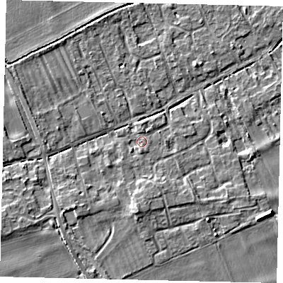 Shaded relief map of the ground around PE69PE, computed from Environment Agency LiDAR. The ground here sits at about 7 m above sea level and falls 7 m across the surrounding 800 m. Surface water reaching this point runs off ground lying to the south-west, 1.0 m higher.