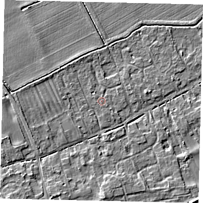 Shaded relief map of the ground around PE69PY, computed from Environment Agency LiDAR. The ground here sits at about 7 m above sea level and falls 7 m across the surrounding 800 m. The ground contributing surface water to this point lies to the north.