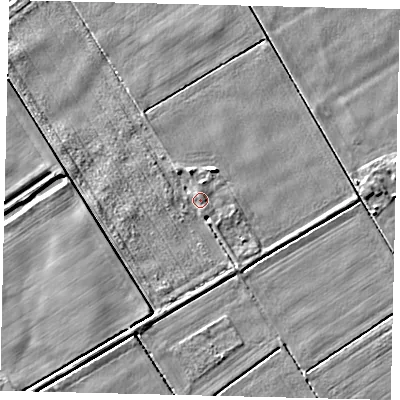 Shaded relief map of the ground around PE69QB, computed from Environment Agency LiDAR. The ground here sits at about 2 m above sea level and falls 4 m across the surrounding 800 m. Surface water reaching this point runs off ground lying to the north-north-west, 2.3 m higher.