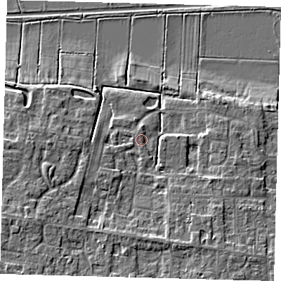 Shaded relief map of the ground around PE71FT, computed from Environment Agency LiDAR. The ground here sits at about 5 m above sea level and falls 6 m across the surrounding 800 m. Surface water reaching this point runs off ground lying to the south-west, 2.0 m higher.