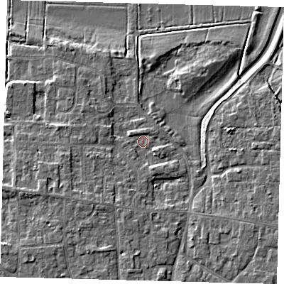 Shaded relief map of the ground around PE71JL, computed from Environment Agency LiDAR. The ground here sits at about 5 m above sea level and falls 6 m across the surrounding 800 m. Surface water reaching this point runs off ground lying to the south-south-east, 1.9 m higher.