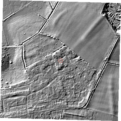 Shaded relief map of the ground around PE71NZ, computed from Environment Agency LiDAR. The ground here sits at about 6 m above sea level and falls 5 m across the surrounding 800 m. Surface water reaching this point runs off ground lying to the south-south-west, 1.0 m higher.