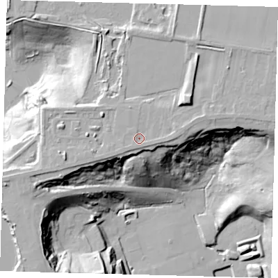 Shaded relief map of the ground around PE71PD, computed from Environment Agency LiDAR. The ground here sits at about 7 m above sea level and falls 37 m across the surrounding 800 m. Surface water reaching this point runs off ground lying to the south-east, 1.1 m higher.