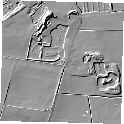 Shaded relief map of the ground around PE72AD, computed from Environment Agency LiDAR. The ground here sits at about 3 m above sea level and falls 16 m across the surrounding 800 m. Surface water reaching this point runs off ground lying to the north-north-west, 13.5 m higher.