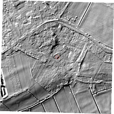 Shaded relief map of the ground around PE72BJ, computed from Environment Agency LiDAR. The ground here sits at about 3 m above sea level and falls 8 m across the surrounding 800 m. Surface water reaching this point runs off ground lying to the north-north-west, 3.6 m higher.