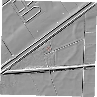 Shaded relief map of the ground around PE72DL, computed from Environment Agency LiDAR. The ground here sits at about -0 m above sea level and falls 8 m across the surrounding 800 m. Surface water reaching this point runs off ground lying to the west-south-west, 7.0 m higher.