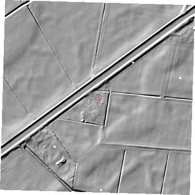 Shaded relief map of the ground around PE72DS, computed from Environment Agency LiDAR. The ground here sits at about -0 m above sea level and falls 5 m across the surrounding 800 m. Surface water reaching this point runs off ground lying to the north-west, 1.3 m higher.