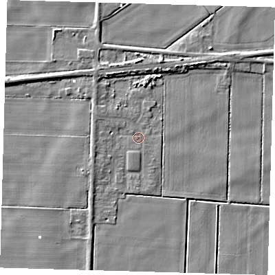 Shaded relief map of the ground around PE72DZ, computed from Environment Agency LiDAR. The ground here sits at about -0 m above sea level and falls 5 m across the surrounding 800 m. Surface water reaching this point runs off ground lying to the west-north-west, 1.6 m higher.