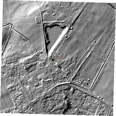 Shaded relief map of the ground around PE72ED, computed from Environment Agency LiDAR. The ground here sits at about 5 m above sea level and falls 7 m across the surrounding 800 m. Surface water reaching this point runs off ground lying to the west-north-west, 1.6 m higher.