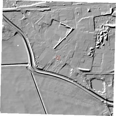 Shaded relief map of the ground around PE72HA, computed from Environment Agency LiDAR. The ground here sits at about 3 m above sea level and falls 13 m across the surrounding 800 m. Surface water reaching this point runs off ground lying to the north, 5.0 m higher.