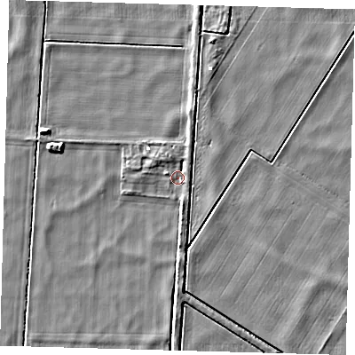 Shaded relief map of the ground around PE72HT, computed from Environment Agency LiDAR. The ground here sits at about -0 m above sea level and falls 5 m across the surrounding 800 m. Surface water reaching this point runs off ground lying to the north-north-west, 1.5 m higher.