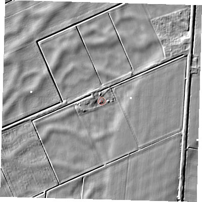 Shaded relief map of the ground around PE72HY, computed from Environment Agency LiDAR. The ground here sits at about -0 m above sea level and falls 4 m across the surrounding 800 m. Surface water reaching this point runs off ground lying to the north-north-west, 1.8 m higher.