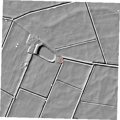 Shaded relief map of the ground around PE72LW, computed from Environment Agency LiDAR. The ground here sits at about 0 m above sea level and falls 4 m across the surrounding 800 m. Surface water reaching this point runs off ground lying to the west-north-west, 2.9 m higher.