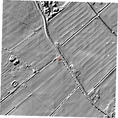 Shaded relief map of the ground around PE73DY, computed from Environment Agency LiDAR. The ground here sits at about 2 m above sea level and falls 8 m across the surrounding 800 m. Surface water reaching this point runs off ground lying to the south-west, 3.0 m higher.