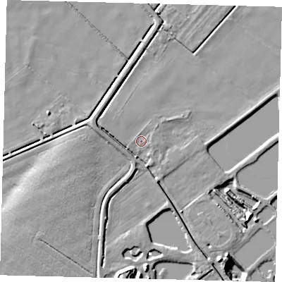 Shaded relief map of the ground around PE73DZ, computed from Environment Agency LiDAR. The ground here sits at about 2 m above sea level and falls 11 m across the surrounding 800 m. Surface water reaching this point runs off ground lying to the south-west, 2.8 m higher.