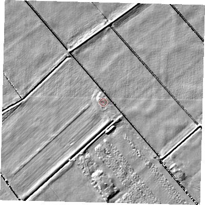 Shaded relief map of the ground around PE73HY, computed from Environment Agency LiDAR. The ground here sits at about -1 m above sea level and falls 4 m across the surrounding 800 m. Surface water reaching this point runs off ground lying to the north-east, 0.9 m higher.