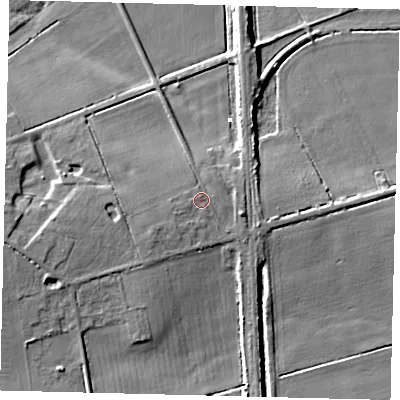 Shaded relief map of the ground around PE73PL, computed from Environment Agency LiDAR. The ground here sits at about 5 m above sea level and falls 10 m across the surrounding 800 m. Surface water reaching this point runs off ground lying to the west-south-west, 0.6 m higher.