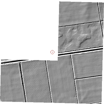 Shaded relief map of the ground around PE73PR, computed from Environment Agency LiDAR. and falls 3 m across the surrounding 800 m.