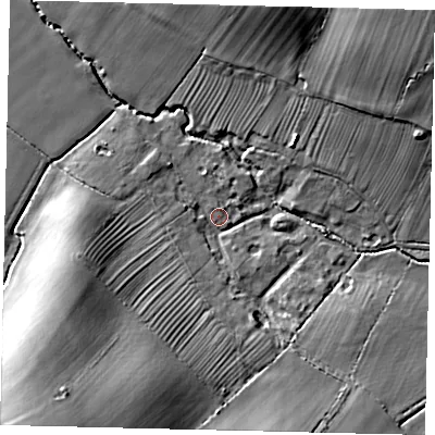 Shaded relief map of the ground around PE73SD, computed from Environment Agency LiDAR. The ground here sits at about 23 m above sea level and falls 29 m across the surrounding 800 m. Surface water reaching this point runs off ground lying to the south-west, 25.7 m higher.