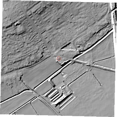 Shaded relief map of the ground around PE73TW, computed from Environment Agency LiDAR. The ground here sits at about 4 m above sea level and falls 23 m across the surrounding 800 m. Surface water reaching this point runs off ground lying to the north-north-west, 1.0 m higher.