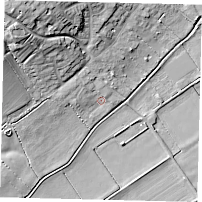 Shaded relief map of the ground around PE73WW, computed from Environment Agency LiDAR. The ground here sits at about 2 m above sea level and falls 26 m across the surrounding 800 m. Surface water reaching this point runs off ground lying to the north-west, 16.3 m higher.