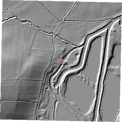 Shaded relief map of the ground around PE85HU, computed from Environment Agency LiDAR. The ground here sits at about 18 m above sea level and falls 17 m across the surrounding 800 m. Surface water reaching this point runs off ground lying to the west-south-west, 15.7 m higher.