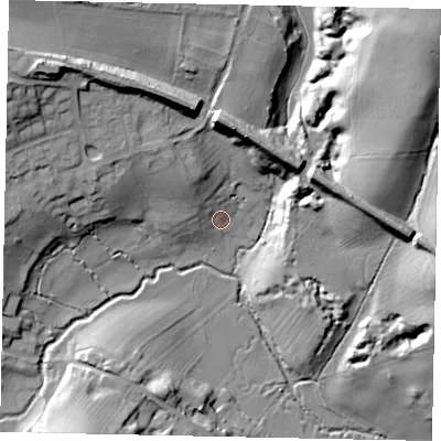 Shaded relief map of the ground around PE86ER, computed from Environment Agency LiDAR. The ground here sits at about 39 m above sea level and falls 32 m across the surrounding 800 m. Surface water reaching this point runs off ground lying to the north-west, 7.2 m higher.