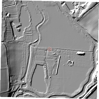 Shaded relief map of the ground around PE86FL, computed from Environment Agency LiDAR. The ground here sits at about 11 m above sea level and falls 22 m across the surrounding 800 m. Surface water reaching this point runs off ground lying to the east, 7.1 m higher.